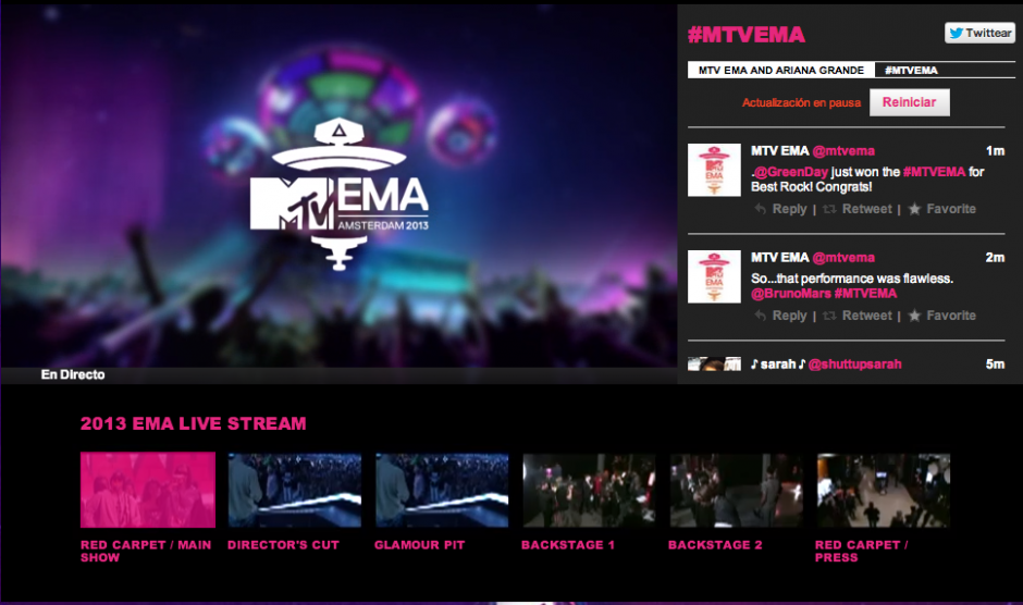 Transmisi&oacute;n en vivo de los galardones MTV Europe Music Awards.
