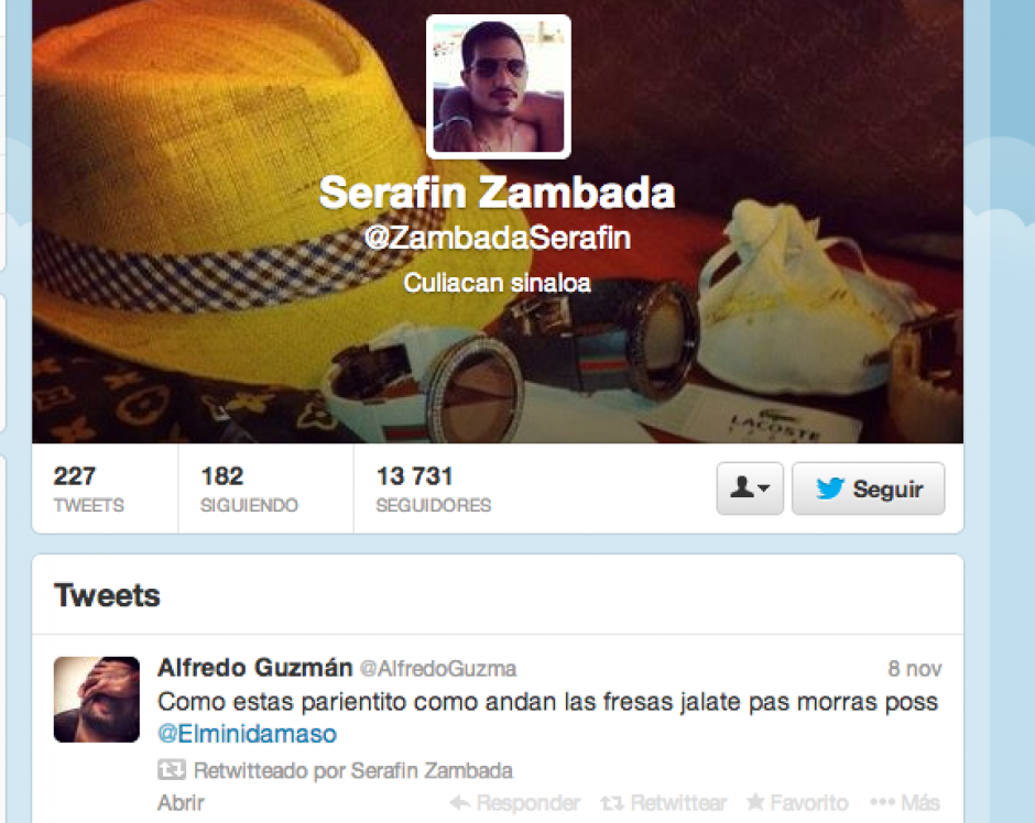 Seraf&iacute;n Zambada usaba su cuenta personal de Twitter para publicar fotograf&iacute;as de sus movimientos.