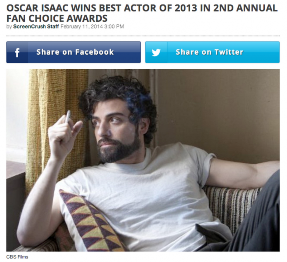 Gracias a los guatemaltecos Oscar Isaac Hern&aacute;ndez es el Ganador a "Mejor Actor 2013" en los ScreenCrush Awards. (Foto: ScreenCrush)&nbsp;