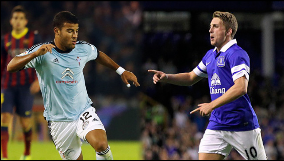Rafinha y Deulofeu, en una imagen con el Celta y el Everton. (Foto: FC Barcelona)