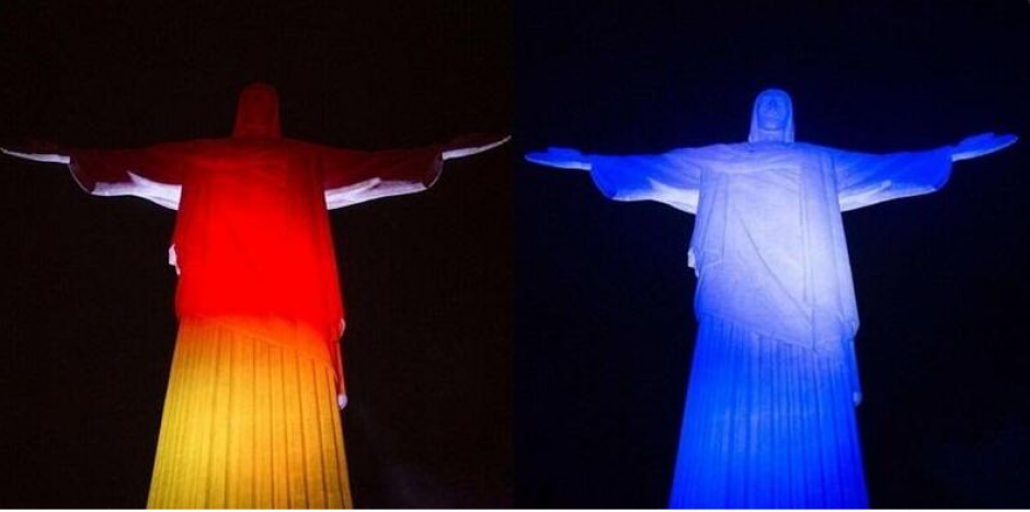 El Cristo Redentor se ilumin&oacute; con los colores de los finalistas del Mundial Brasil 2014. (Foto: Twitter)