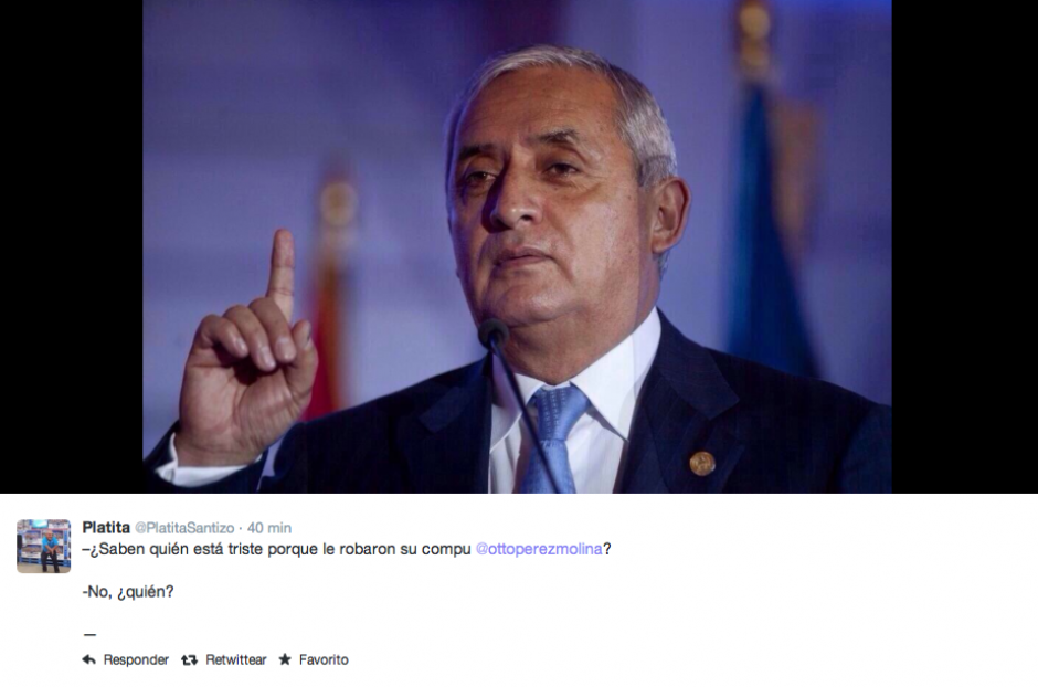 Las redes sociales comentaron sobre el supuesto robo de la laptop de P&eacute;rez Molina, hecho que fue desmentido por la Presidencia. (Foto: Twitter)