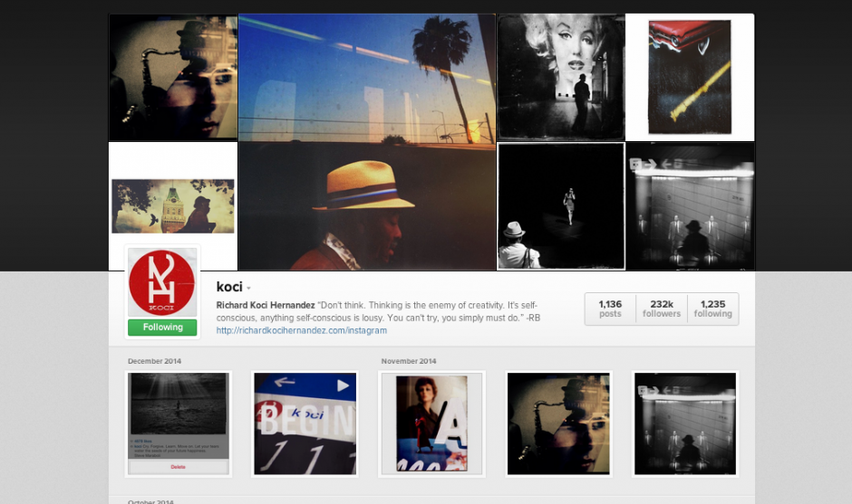 Esta es la p&aacute;gina principal del fot&oacute;grafo Richard Koci Hern&aacute;ndez, el cual planea eliminar todas sus fotos el 6 de diciembre. (Foto: @koci/Instagram)