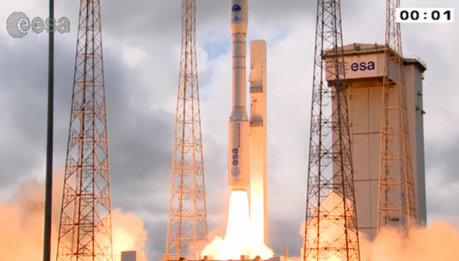 El momento del despegue del avi&oacute;n espacial junto con un cohete lanzador VEGA. (Foto: ESA)