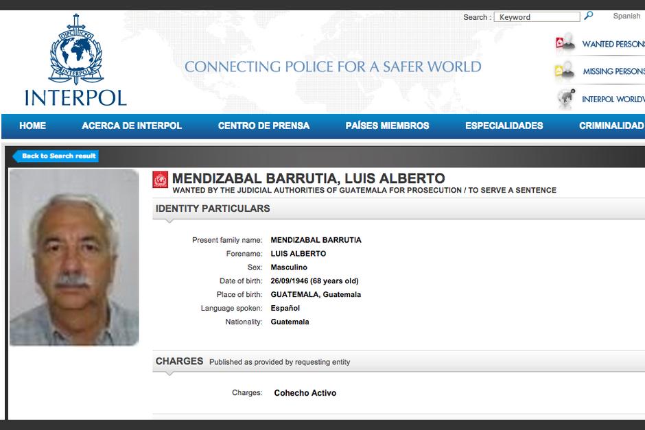 La fotograf&iacute;a de Luis Mendiz&aacute;bal ya aparece en la p&aacute;gina oficial de Interpol. (Foto: Interpol.int) &nbsp;