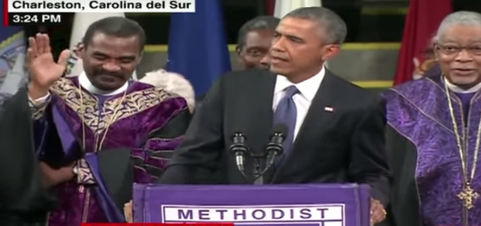 El presidente norteamericano hixo un llamado al pa&iacute;s a honrar a las nueve v&iacute;ctimas de la masacre perpetrada en una iglesia de la comunidad negra de Charleston (Carolina del Sur). &nbsp;(Foto: YouTube)&nbsp;