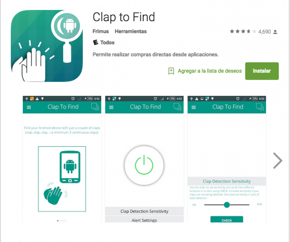 La App hace sonar el celular por medio de aplausos para facilitar su localización. (Image: Google Play)