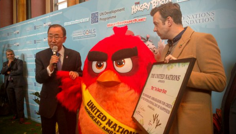 En el evento Ban Ki-moon nombr&oacute; al p&aacute;jaro de "Angry Bird" en la sede de Nueva York &nbsp;(Foto: ONU)