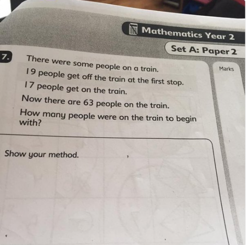Este ejercicio forma parte de una prueba de preparaci&oacute;n para los SATS, unos ex&aacute;menes que realizan ni&ntilde;os de 7, 11 y 14 a&ntilde;os. (Foto: Louise Bloxham, Twitter)