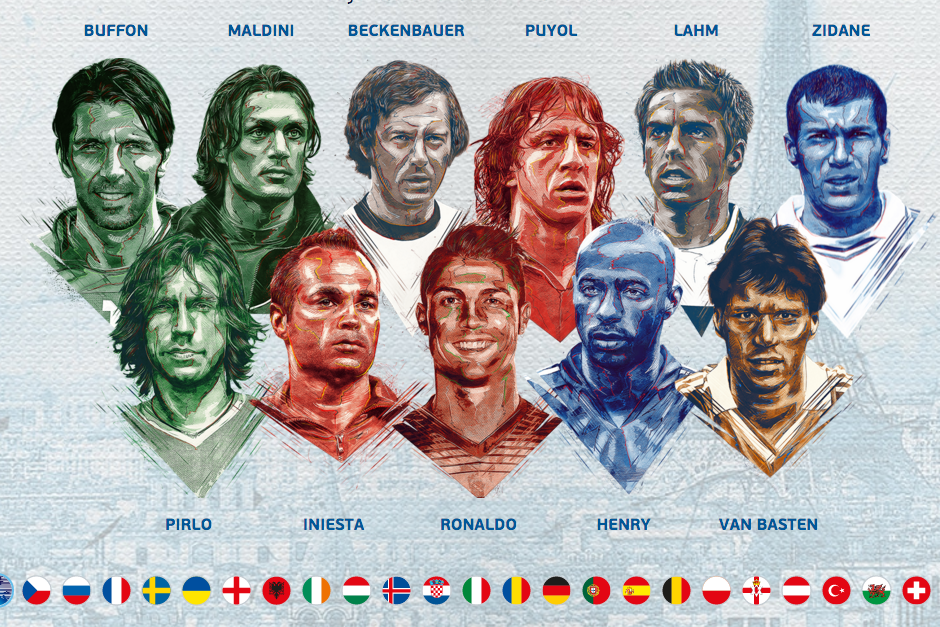 Estos son los jugadores que los amantes del f&uacute;tbol eligieron entre un grupo de 50 nominados por la Uefa. (Foto: Euro 2016)