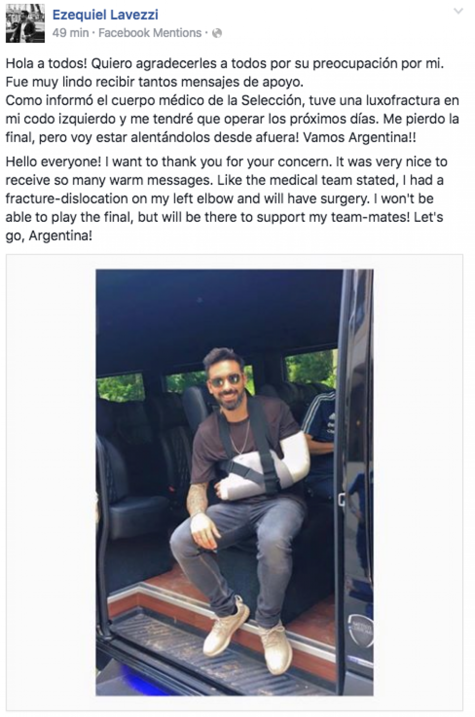 Este fue el mensaje del Pocho en Facebook