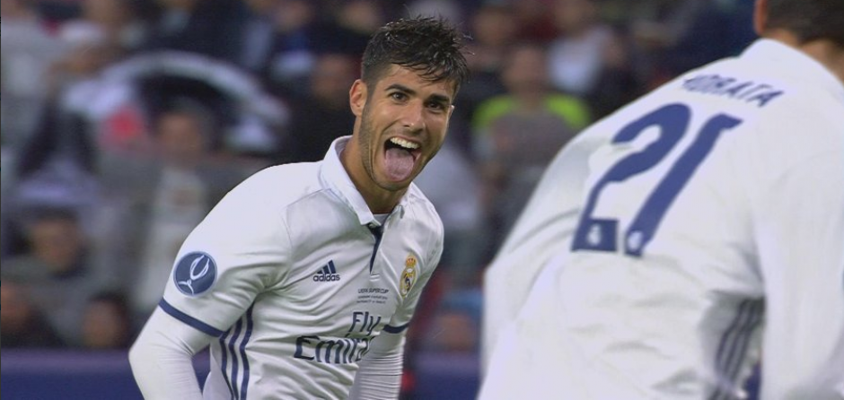 Asensio celebra su golazo con Morata. (Foto: BeInSports Espa&ntilde;a)