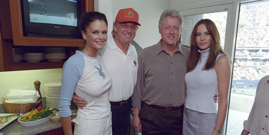 Melania y Donald Trump, Bill Clinton y la modelo Kylie Bax. (William J Clinton Presidential Library/Reuters)