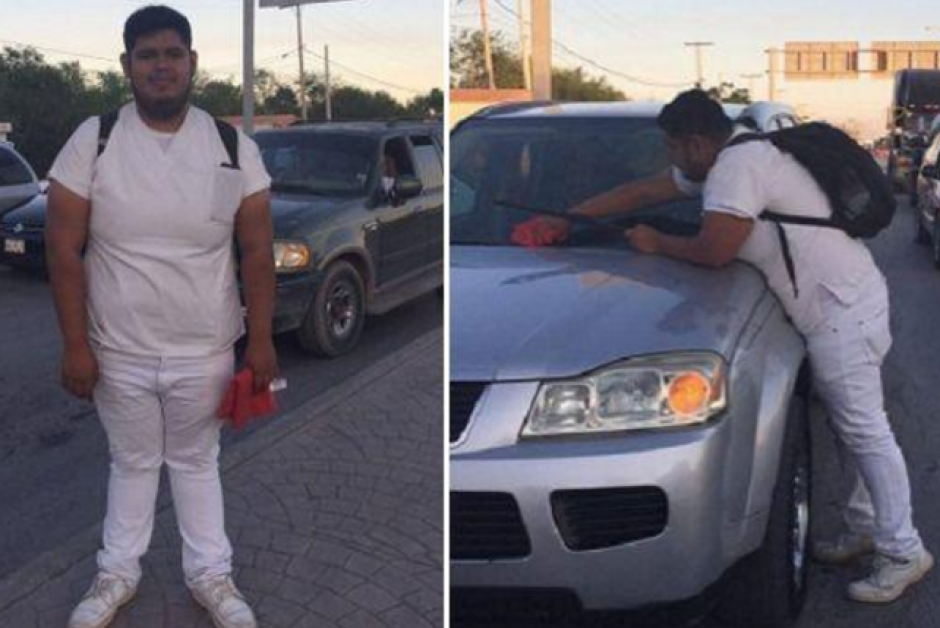 C&eacute;sar Caballero dice que espera terminar la universidad y no le importa limpiar parabrisas en las calles para lograrlo. (Foto: Facebook)