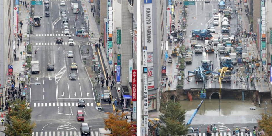 En Jap&oacute;n una de las principales calles colaps&oacute; y en menos de una semana fue reparada. (Foto: AFP)