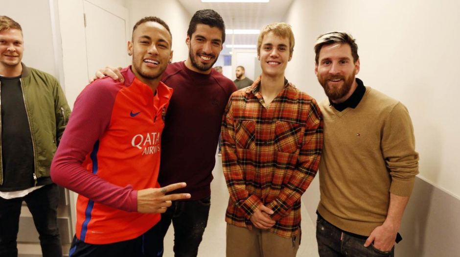 La MSNJ, es decir Messi, Su&aacute;rez, Neymar y Justin. (Foto: FC Barcelona)