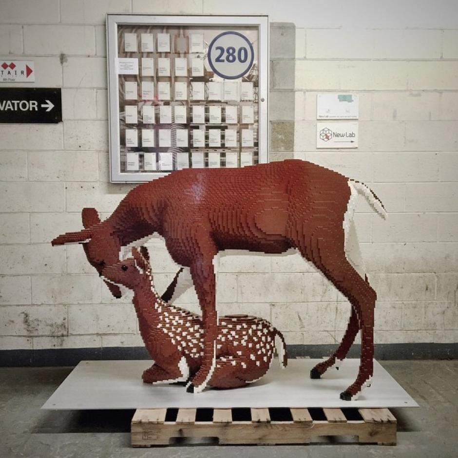Esta escultura de una pareja de venados cola blanca, una madre cuidando a su hijo. (Foto: Robert Clark)
