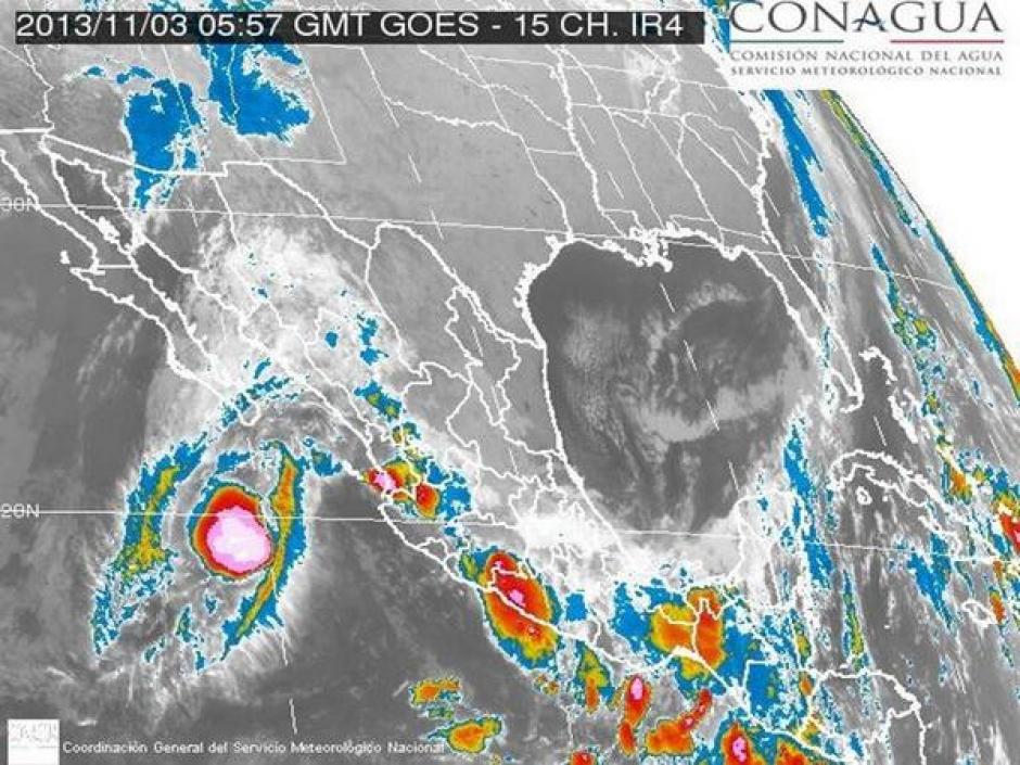 Imagen satelital de la tomenta Tropical "Sonia" en el Oc&eacute;ano Pac&iacute;fico. (Foto: Comisi&oacute;n Nacional del Agua - CONAGUA-)
