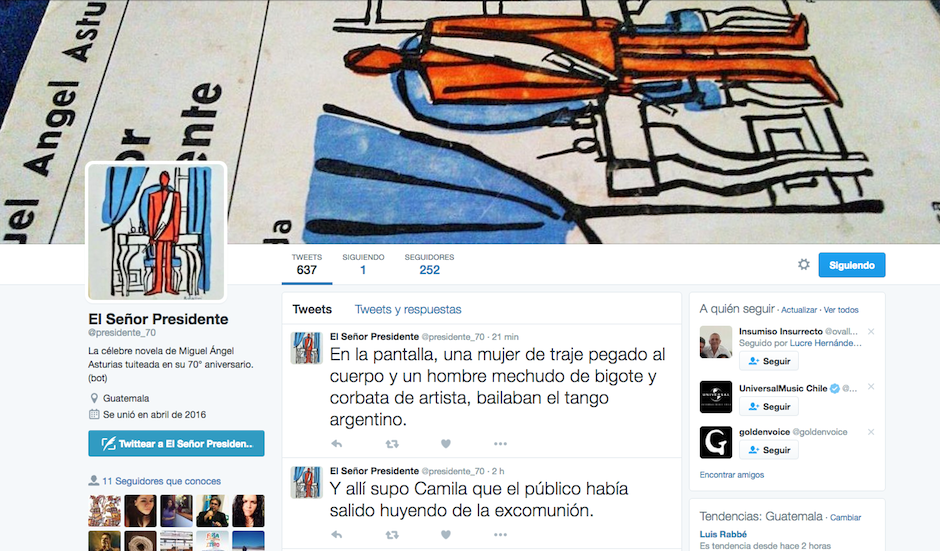 "El Se&ntilde;or Presidente" de Miguel &Aacute;ngel Asturias se transforma en tuits. (Foto: Twitter/El se&ntilde;or presidente) 