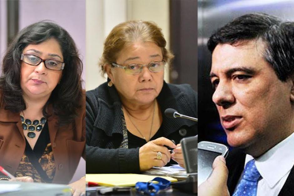 Las juezas Jisela Reinoso y Martha Sierra de Stalling, y el magistrado Erick Santiago de León, fueron capturados este martes. En común, se les vincula con supuestos sobornos para favorecer resoluciones. (Foto: Soy502)