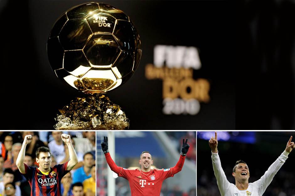 Lionel Messi, Franck Rib&eacute;ry y Cristiano Ronaldo son los finalistas por el Bal&oacute;n de Oro FIFA 2013. (Imagen: EFE)