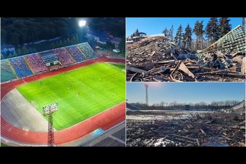 Así quedó un estadio de fútbol en Ucrania tras bombardeo 