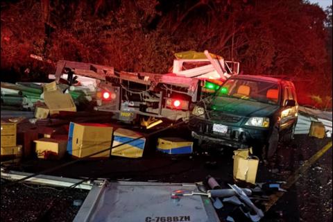 Cami&oacute;n de carga vuelca y derriba postes de luz en Ruta Nacional 14