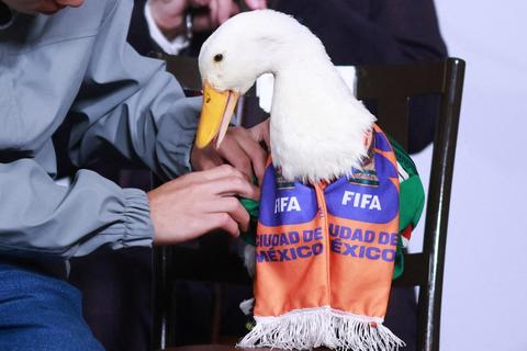 Sheinbaum recibe al 'pato Merl&iacute;n', la mascota mexicana del Mundial 2026 (video)