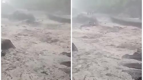 Río crecido por lahar del volcán de Fuego arrastra un vehículo
