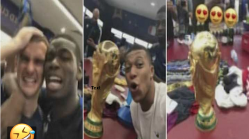 La alocada celebraci&oacute;n de los franceses en el camerino del Luzhniki