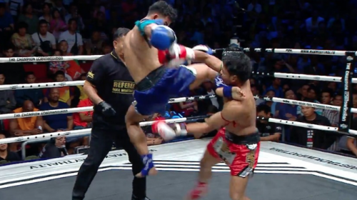 Luchador noquea a su rival con una impresionante patada voladora