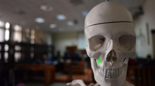 &iquest;Qu&eacute; hace un esqueleto en la audiencia del caso Cooptaci&oacute;n del Estado?