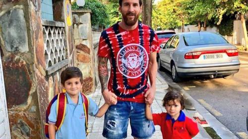 Las tiernas fotos de Messi con sus hijos en el regreso a clases