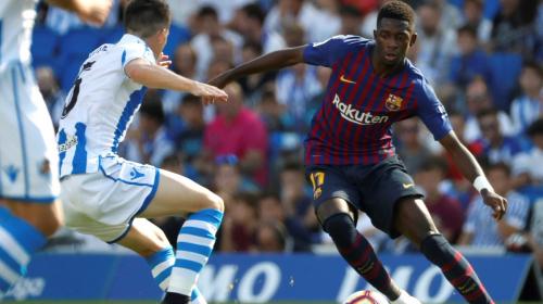 Barcelona sufre, pero Suárez y Dembélé le dan el triunfo en Anoeta