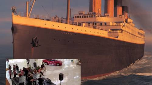 Se inunda un centro comercial y m&uacute;sicos tocan "la del Titanic"