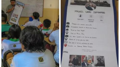 Maestro ense&ntilde;a clase de historia con perfiles de Facebook