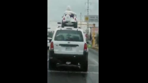 Conductor pasea a dos ni&ntilde;os en el techo de su camioneta