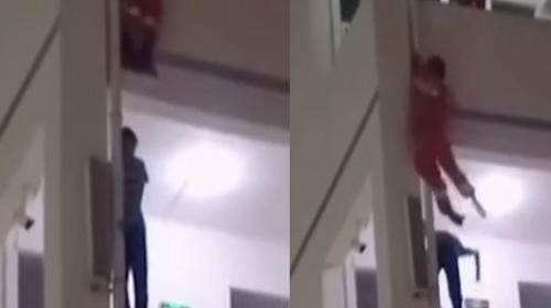 Bombero salva con tremenda patada a joven que quer&iacute;a suicidarse