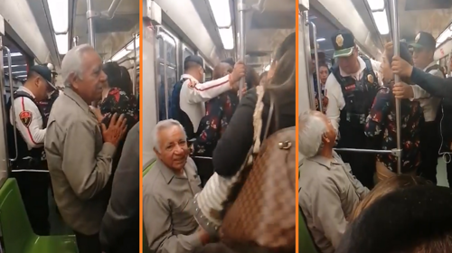Mujer intenta bajar a un abuelito del vag&oacute;n exclusivo del Metro